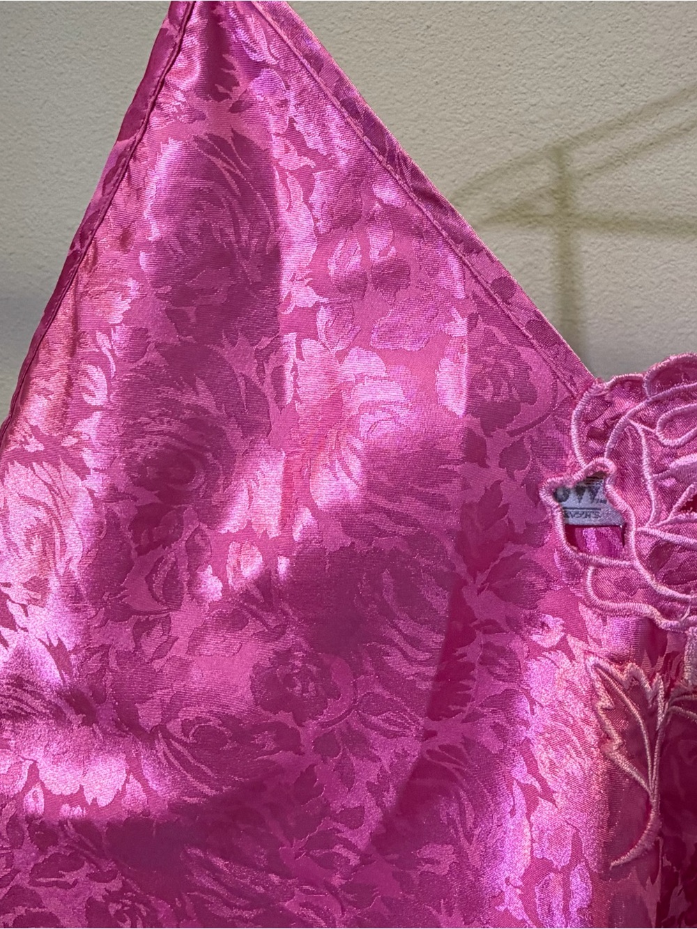 Silky Pink Floral Lace-Trim Cami Slip Dress Nightgown - Picture 5 of 5